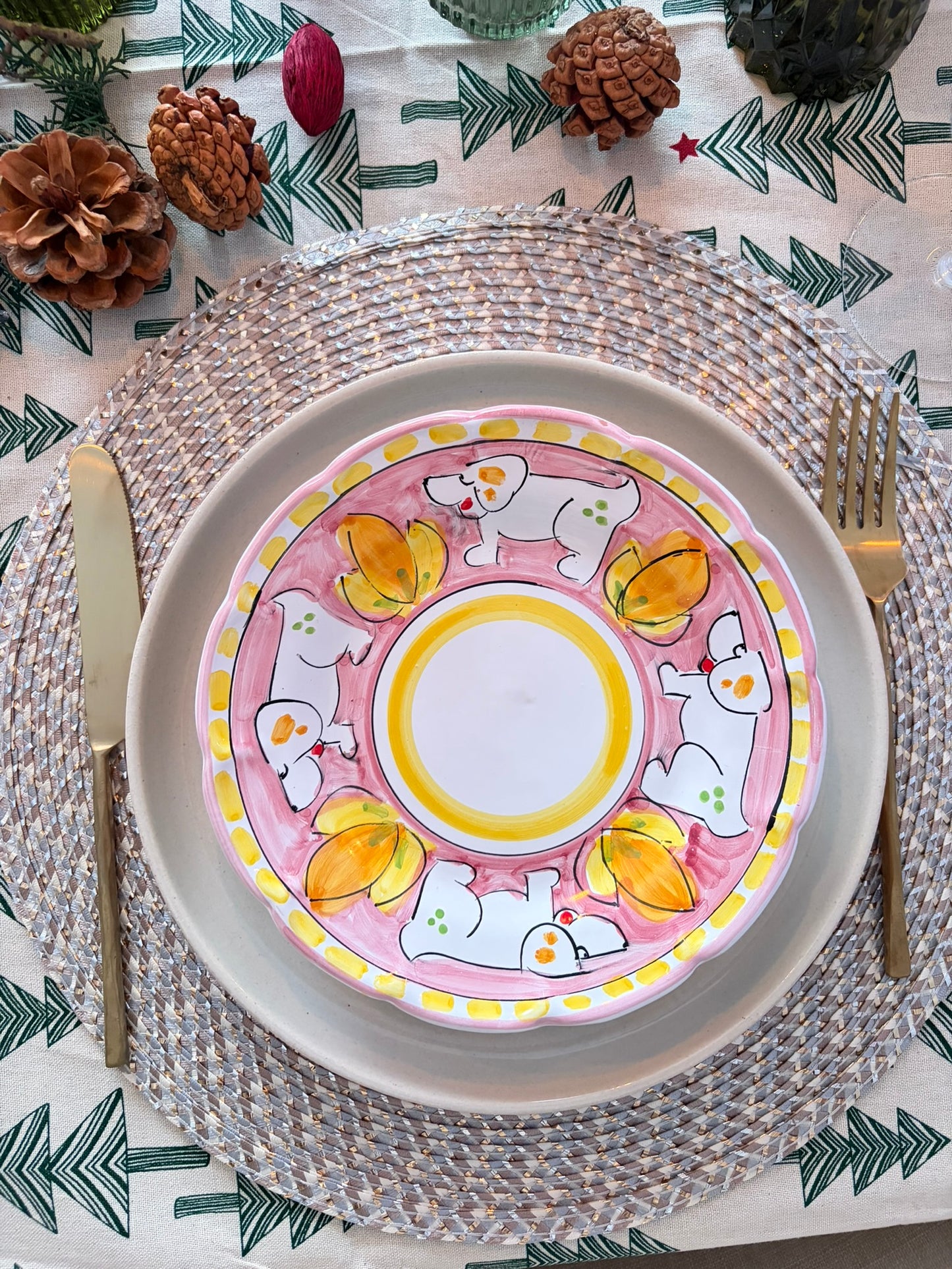 Cagnolino Plate Set Of 4 | Italian Hand-Painted Dog Ceramic | Amalfi Coast