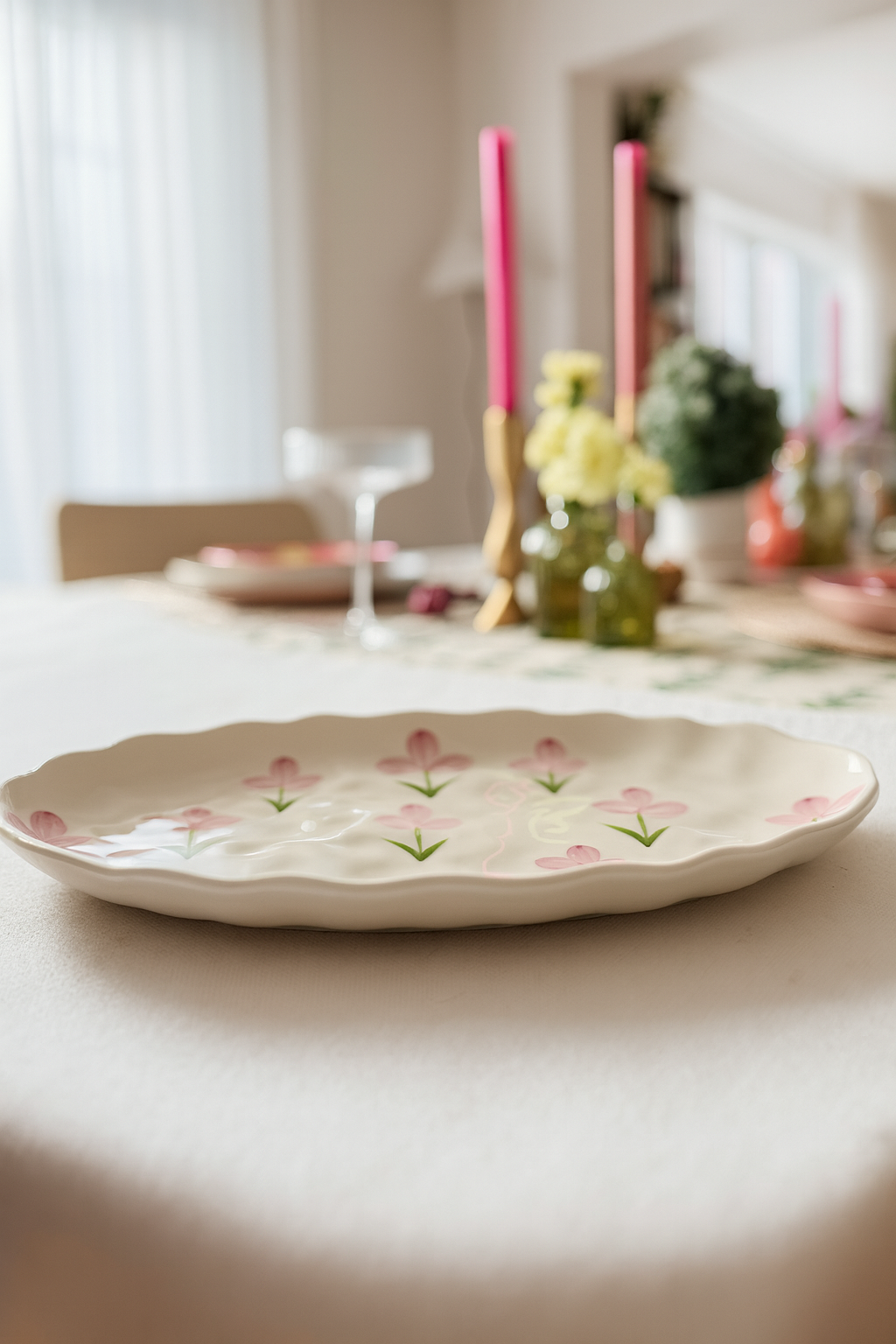 Viola Tray Set of 2 | Hand-Painted Purple Viola Ceramic Serving Plate | Artisan Tableware