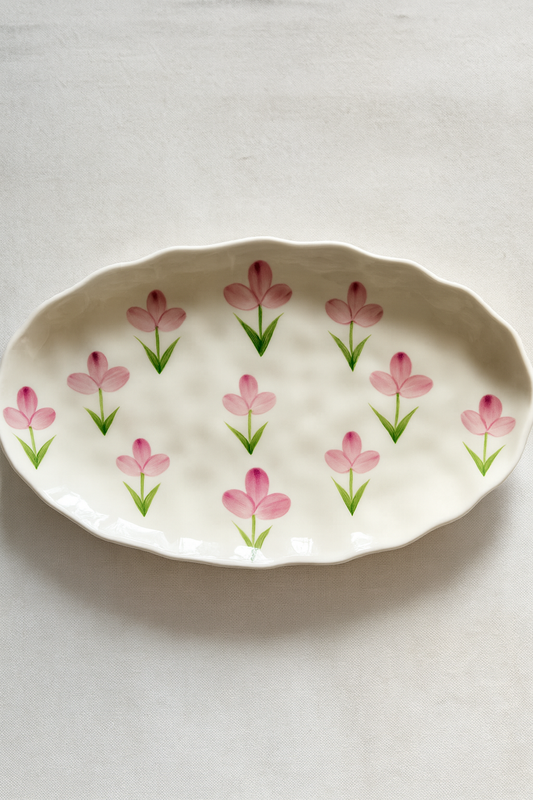 Viola Tray Set of 2 | Hand-Painted Purple Viola Ceramic Serving Plate | Artisan Tableware