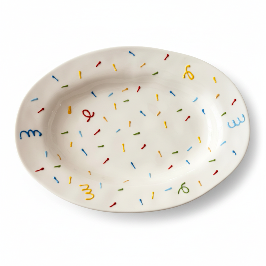 Confetti Plate Set of 2 | Hand-Painted Oval Ceramic Plate | Playful Tableware