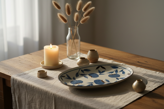 Indigo Plate Set of 2 | Hand-Painted Blue Floral Ceramic Plate | Artisan Tableware