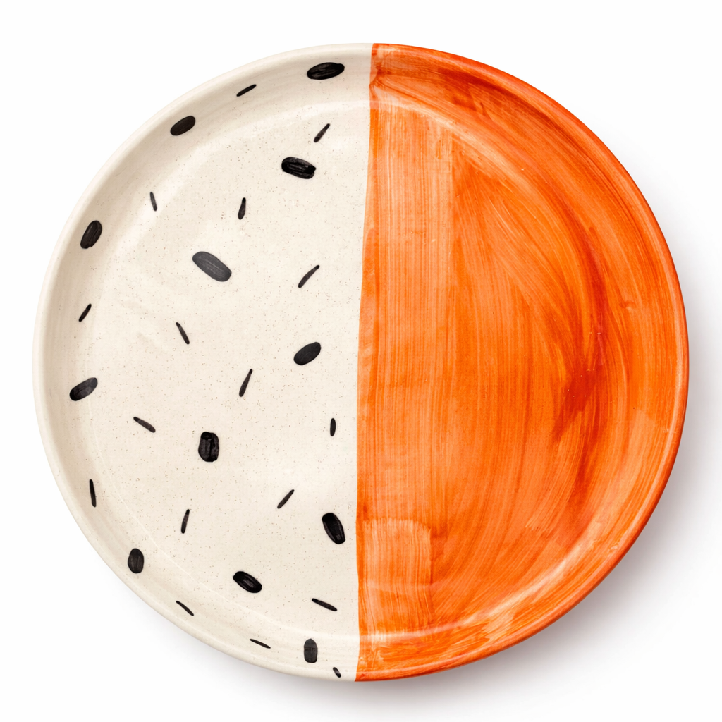 Orange Split Plate Set Of 4 | Divided Ceramic Plate | Modern Serving Plate