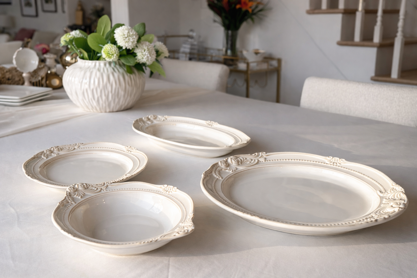 Louna Ivory Ceramic Plate & Bowl Set of 4 – French-Inspired | Table Bella
