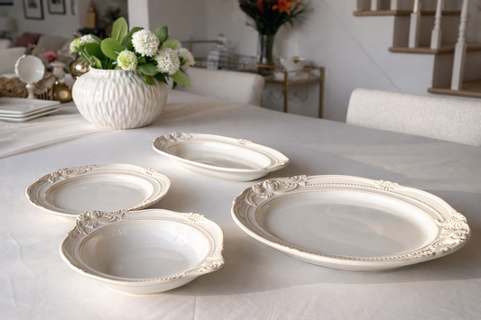 Louna Ivory Ceramic Plate & Bowl Set of 4 – French-Inspired | Table Bella