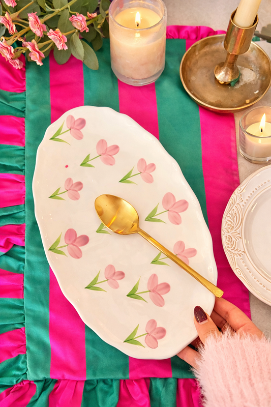 Viola Tray Set of 2 | Hand-Painted Purple Viola Ceramic Serving Plate | Artisan Tableware