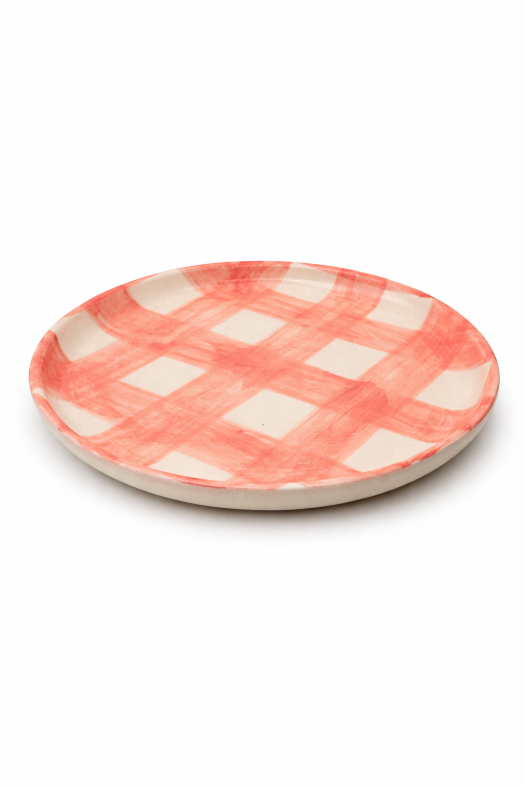 Farmhouse Check Plate Pink Set of 4 | Hand-Painted Artisan Tableware | Table Bella