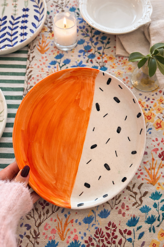 Orange Split Plate Set Of 4 | Divided Ceramic Plate | Modern Serving Plate