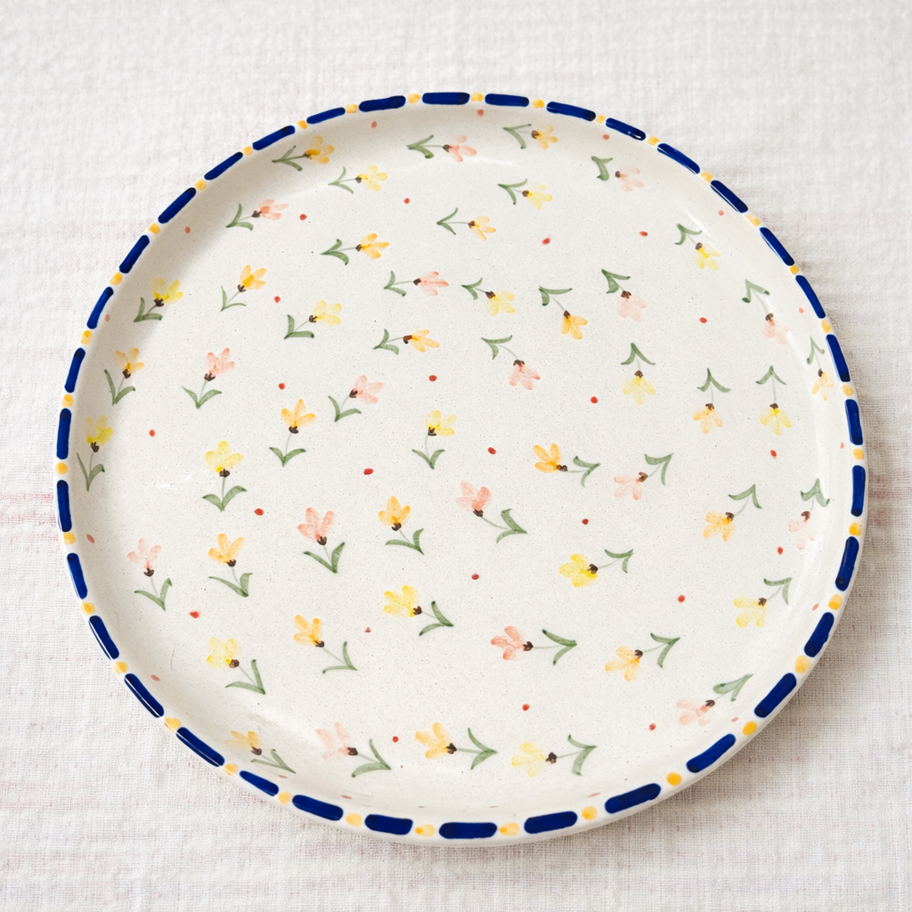 Daisy Hand-Painted Flower Dinner Plate Set of 4 | 10.5” Ceramic Serving Plate | Elegant Everyday Tableware