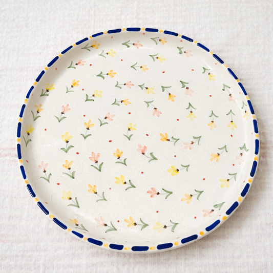 Daisy Hand-Painted Flower Dinner Plate Set of 4 | 10.5” Ceramic Serving Plate | Elegant Everyday Tableware