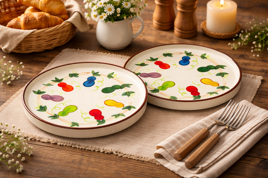 Valentina Set of 4 | Hand-Painted Floral Ceramic | 2 Plates & 2 Bowls | Artisan Tableware