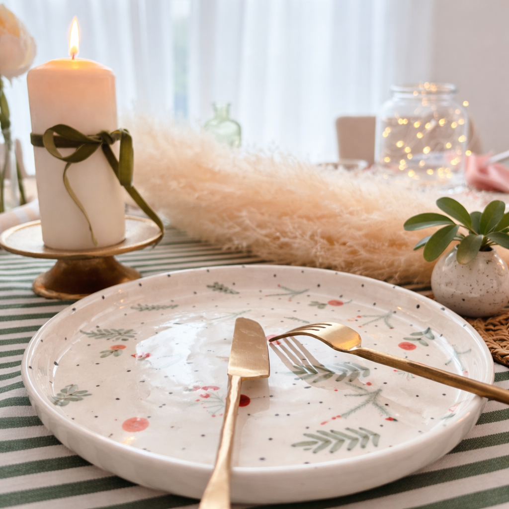 Winterberry Plate Set Of 4 | Hand-Painted Holiday Ceramic Plate | Festive Tableware