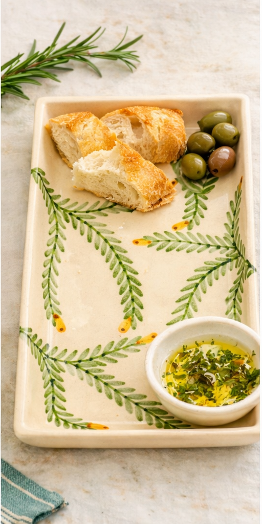 Olive Bloom Oval Plate Set of 2 | Hand-Painted Mediterranean Tableware | Table Bella