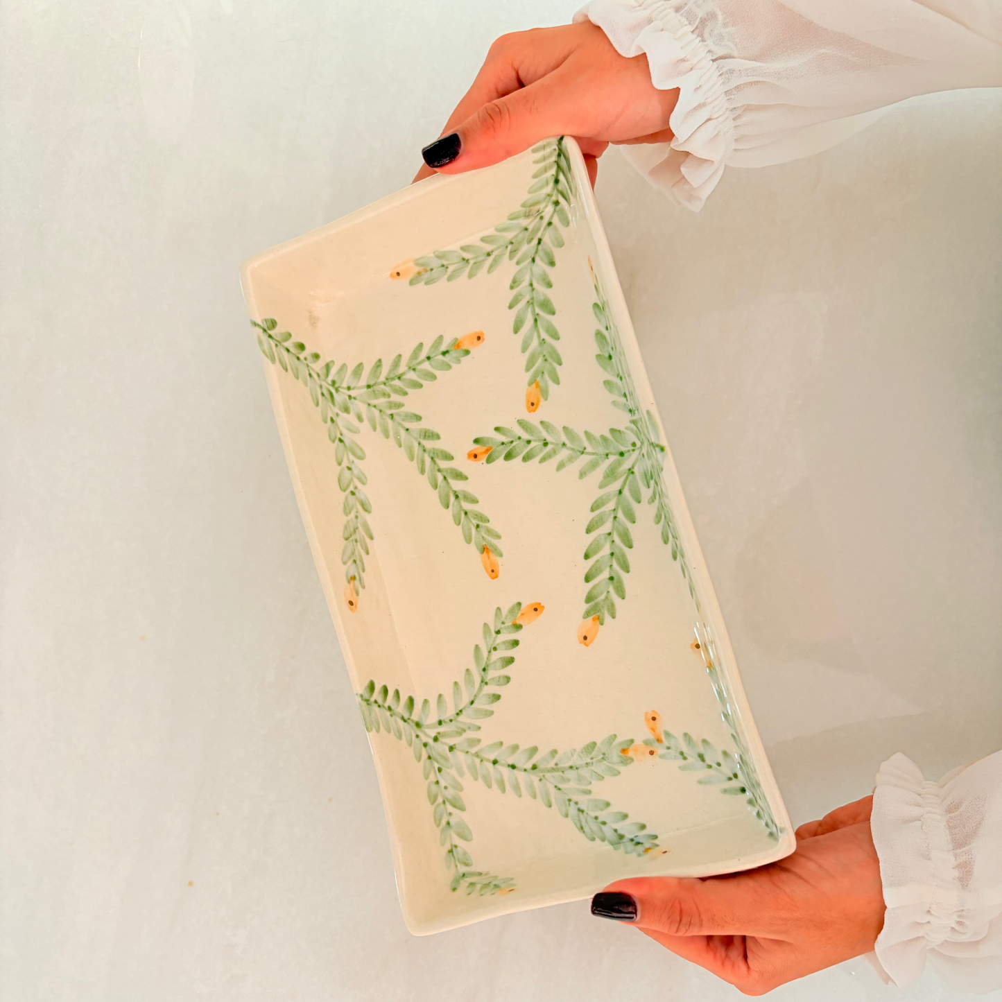 Olive Bloom Oval Plate Set of 2 | Hand-Painted Mediterranean Tableware | Table Bella