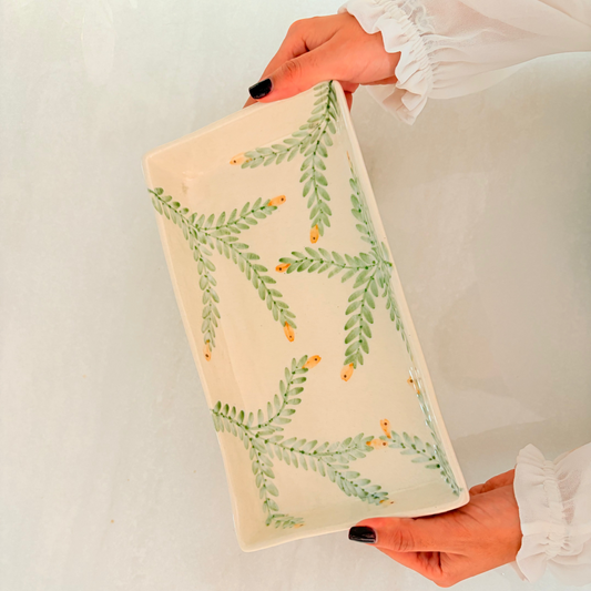 Olive Bloom Oval Plate Set of 2 | Hand-Painted Mediterranean Tableware | Table Bella