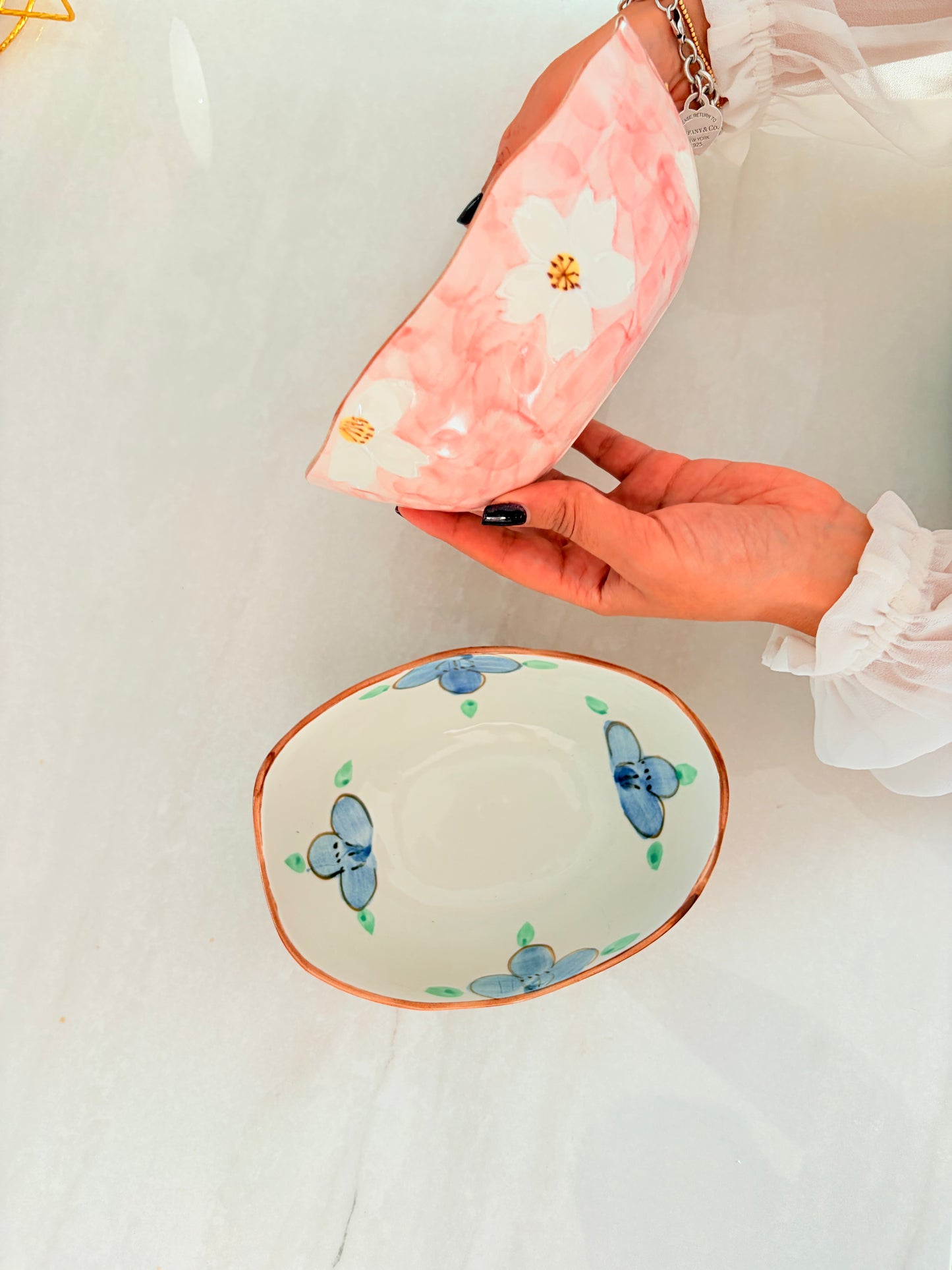 Verona Oval Salad Bowl Set Of 4| Hand-Painted Korean-Inspired Ceramic Bowl