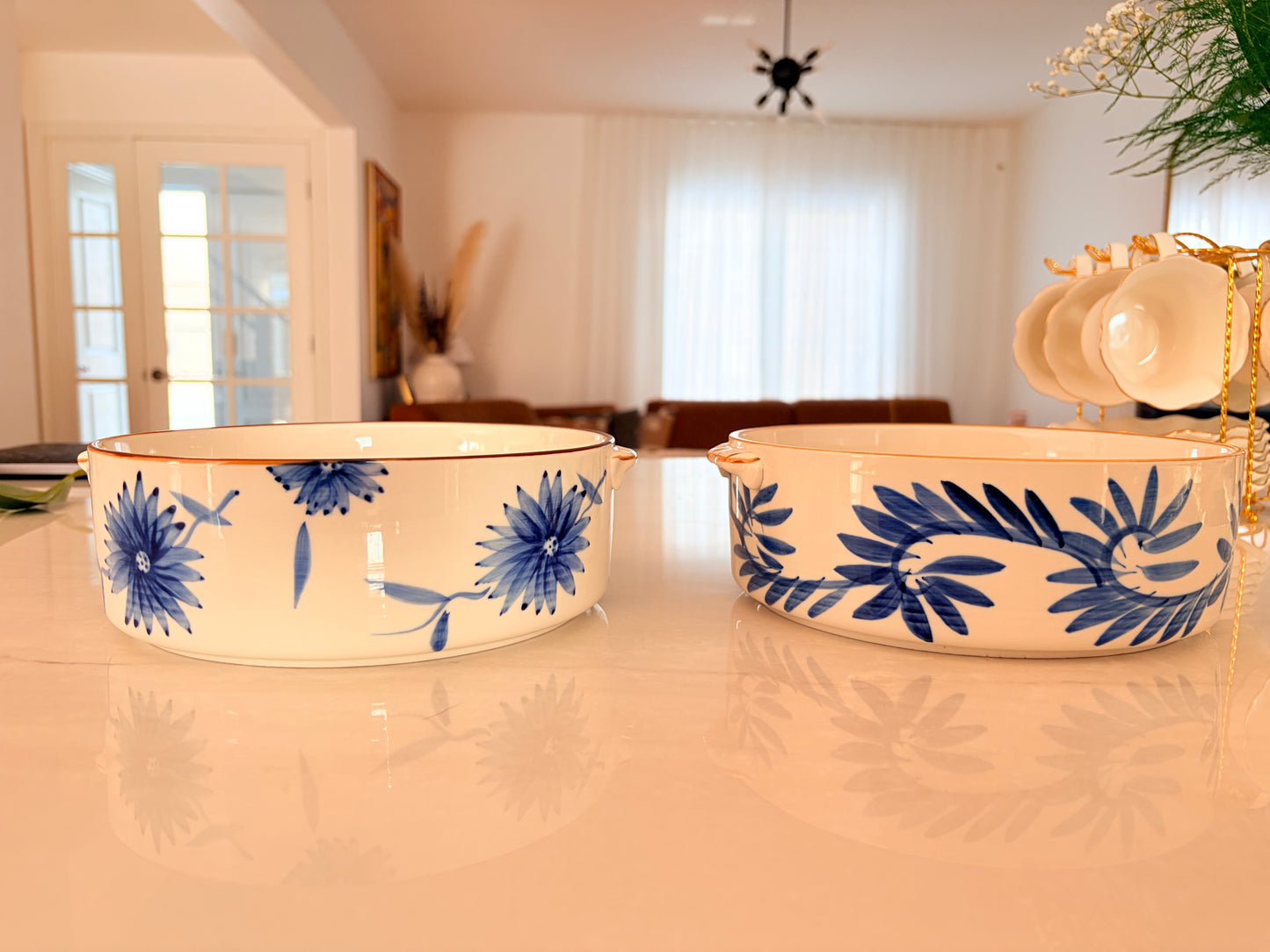 Laurel Bowl Set of 2 | Hand-Painted Ceramic Bowl | Elegant Artisan Tableware