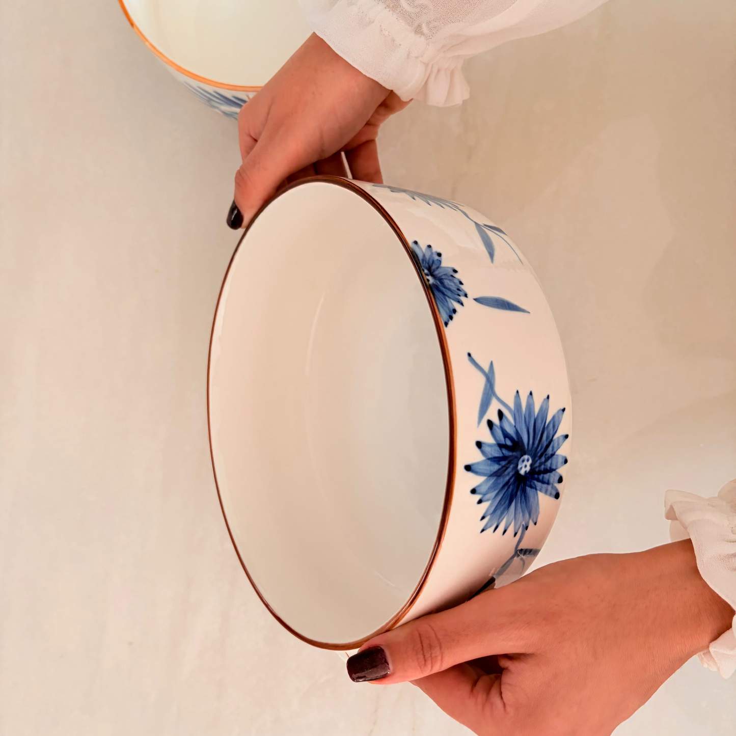Laurel Bowl Set of 2 | Hand-Painted Ceramic Bowl | Elegant Artisan Tableware