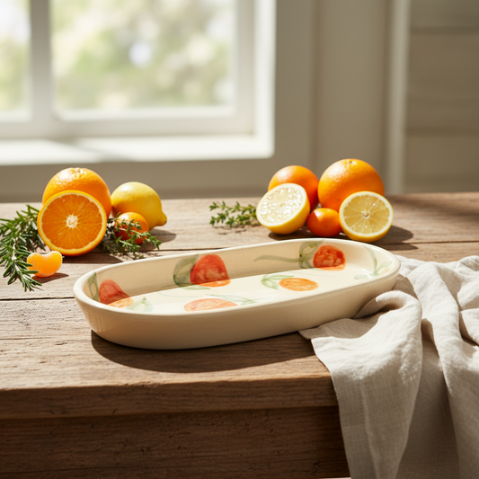 Arancia Hand-Painted Oval Plate Set if 2  | Premium Artisan Tableware | Table Bella