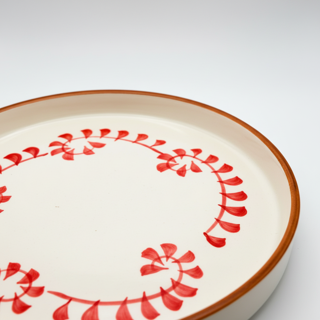 Artisan Garden Plate Set Of 4 | Hand-Painted Red Leaf Ceramic | Botanical Tableware