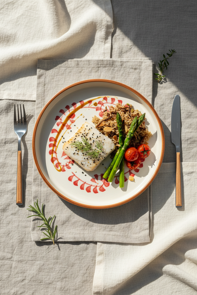 Artisan Garden Plate Set Of 4 | Hand-Painted Red Leaf Ceramic | Botanical Tableware