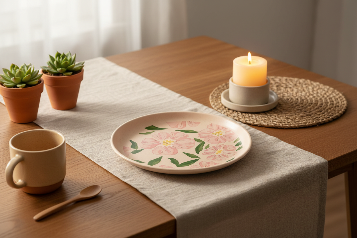 Colette Plate Set Of 4 | Hibiscus Floral Ceramic Plate | Artisan Tableware