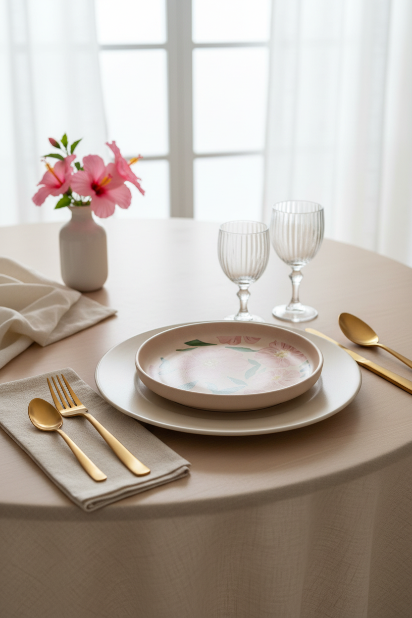 Colette Plate Set Of 4 | Hibiscus Floral Ceramic Plate | Artisan Tableware