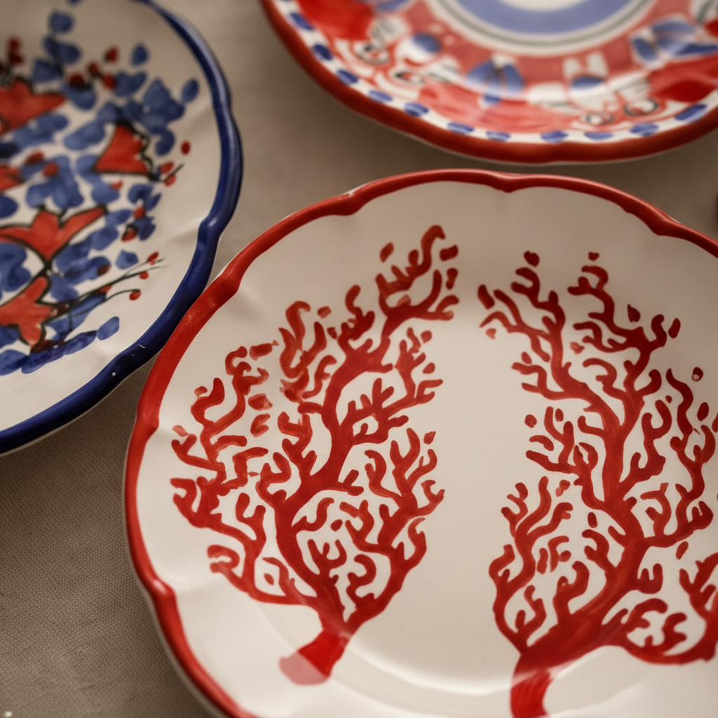 Corallo Plate Set Of 4  | Italian Hand-Painted Coral Ceramic | Amalfi Coast