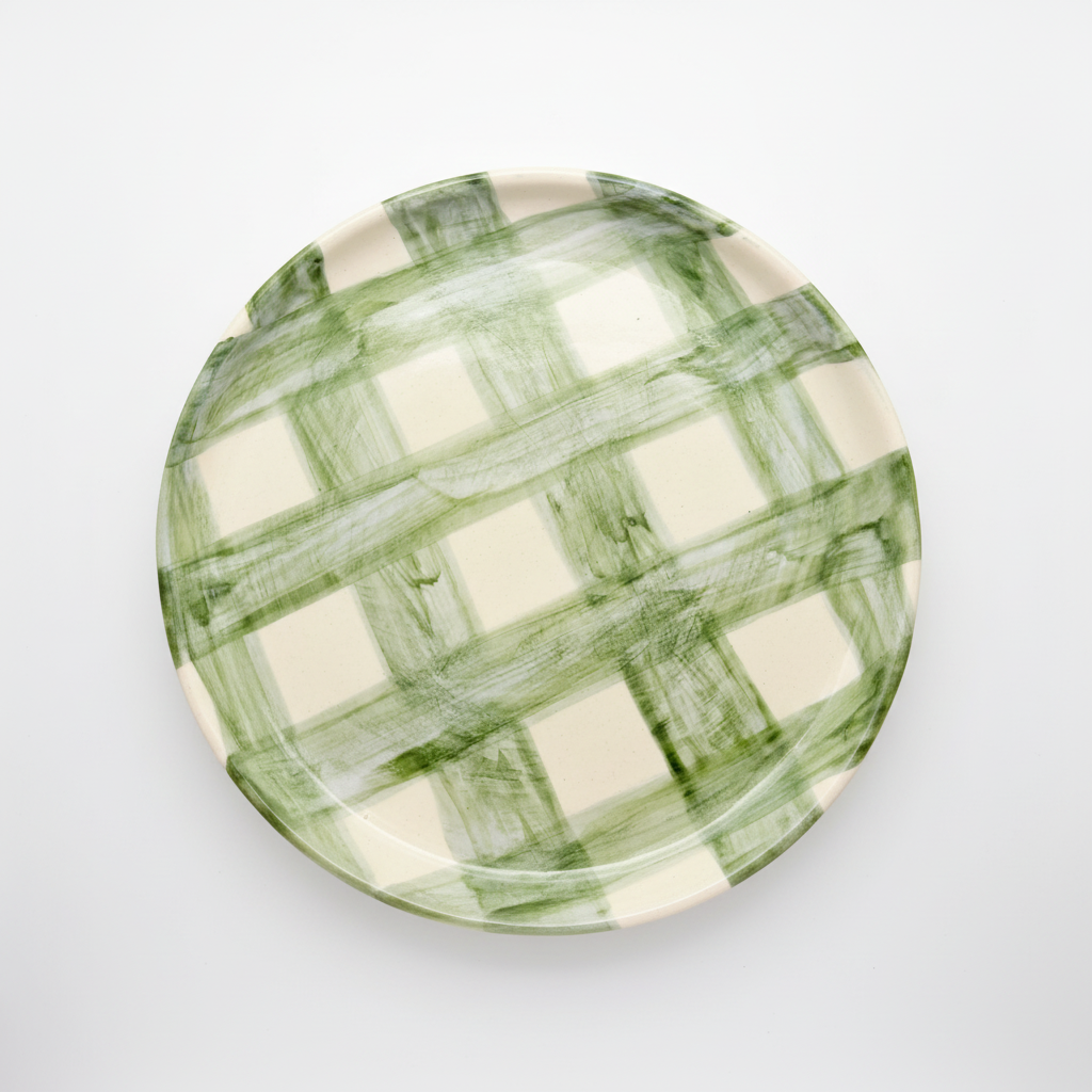 Farmhouse Check Plate Green Set Of 4 | Hand-Painted Artisan Tableware | Table Bella