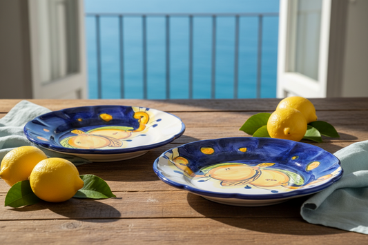 Limone Azzurro Plate  Set of 4 | Italian Hand-Painted Blue Lemon Ceramic | Amalfi