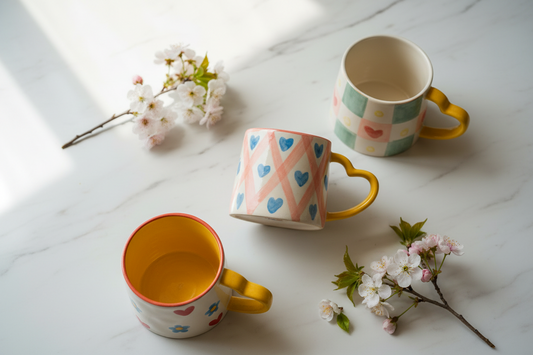 Amore Coquette Daisy Mug Trio Set of 3 – Ceramic Mugs | Table Bella