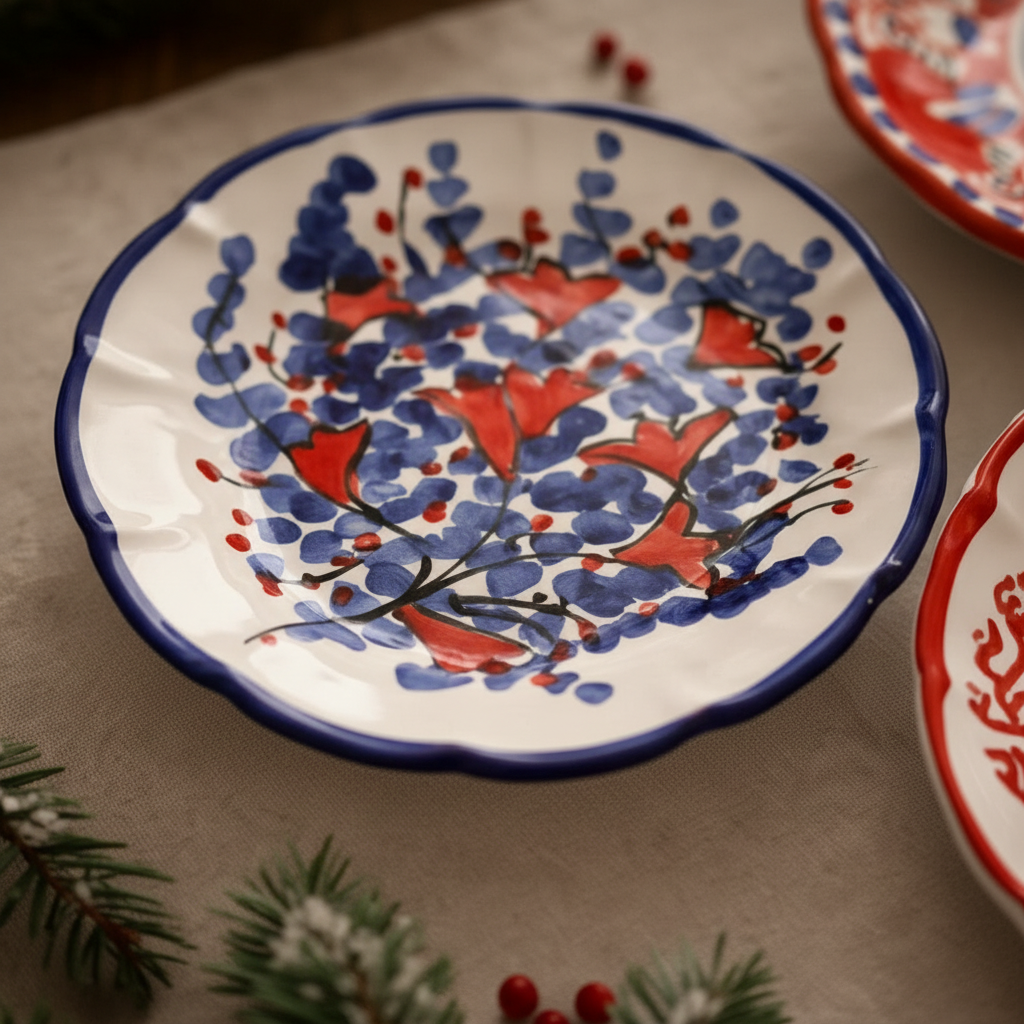 Papavero Plate Set of 4 | Italian Hand-Painted Poppy Ceramic | Amalfi Coast