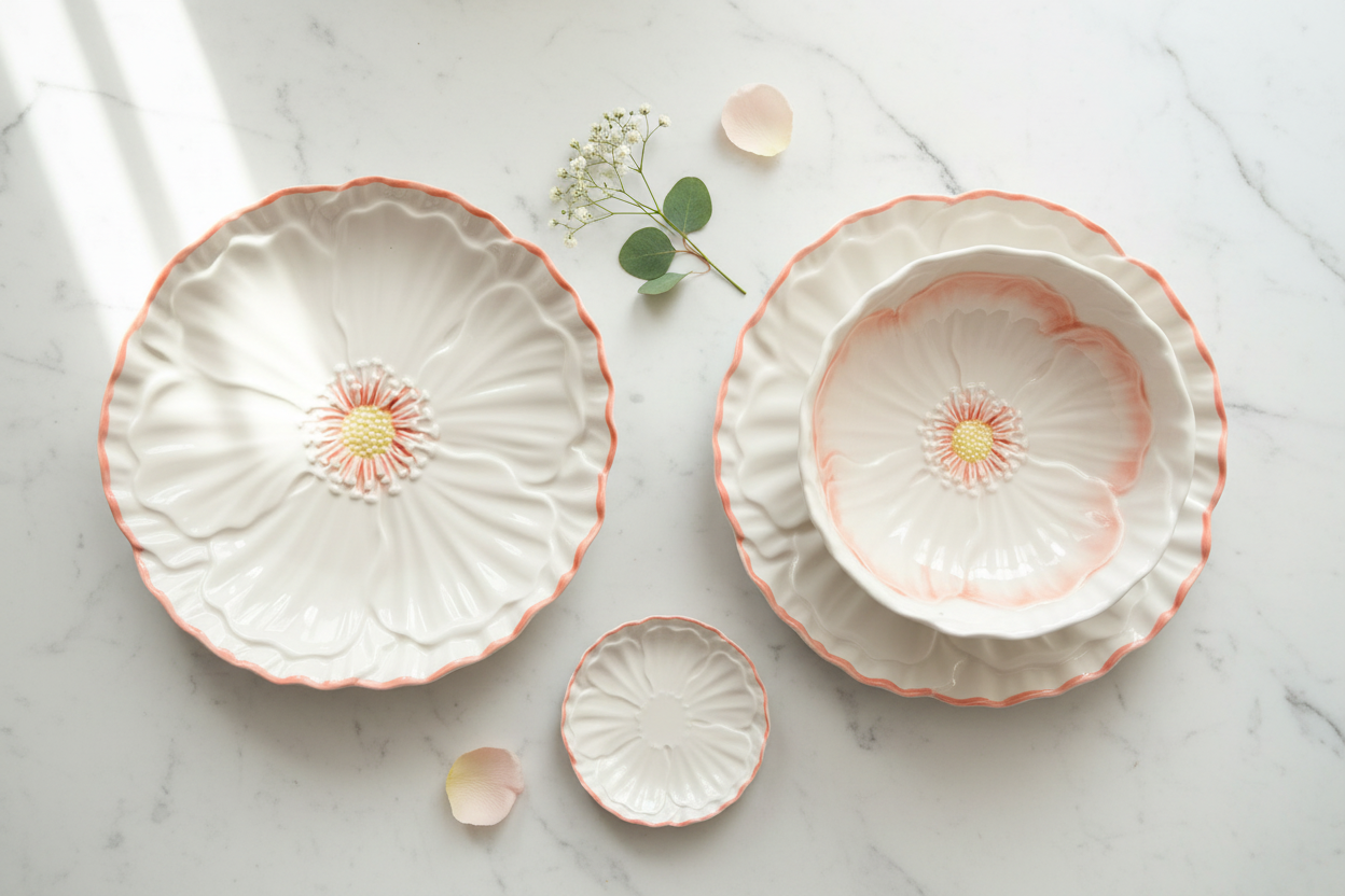 Petal Pink Ceramic Dinnerware Set of 2 – Plate & Bowl | Table Bella