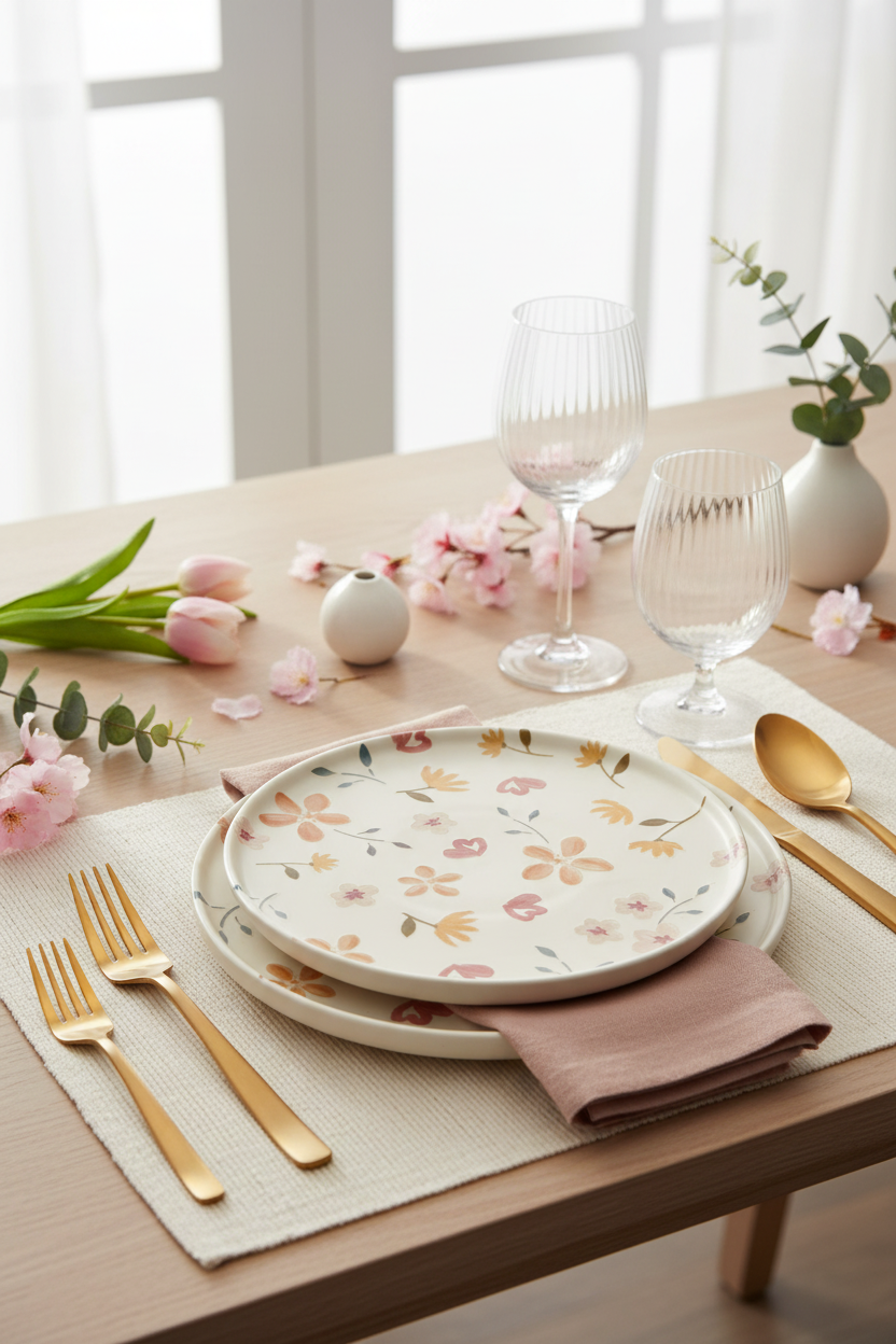Primavera Plate Set of 4 | Hand-Painted Botanical Ceramic Plates | Spring Tableware