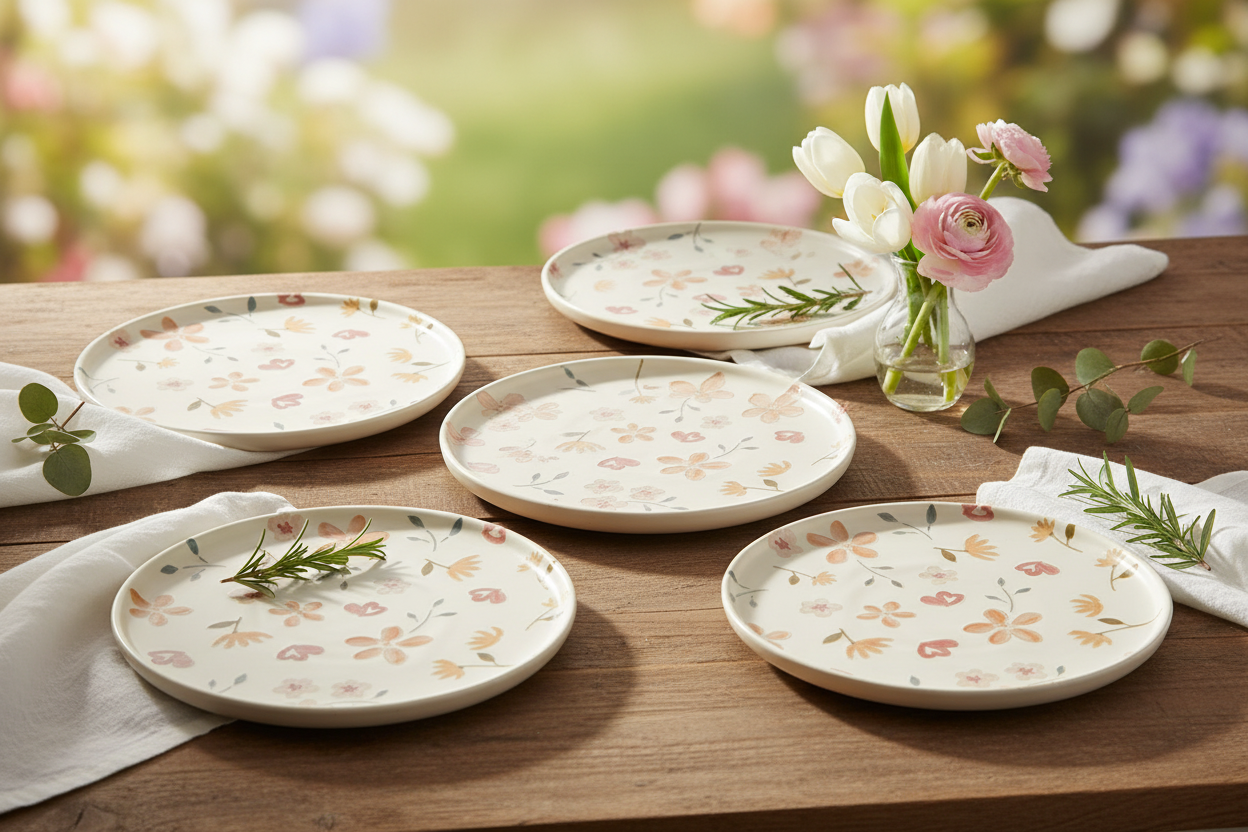 Primavera Plate Set of 4 | Hand-Painted Botanical Ceramic Plates | Spring Tableware