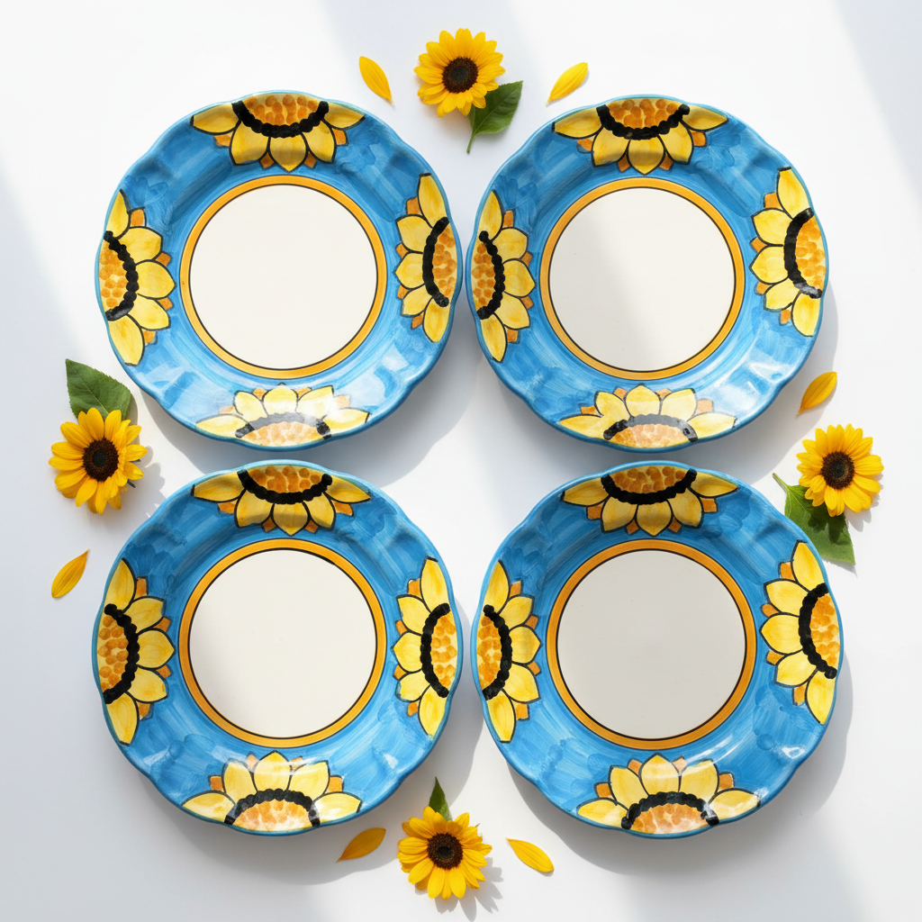 Girasole Plate Set of 4 | Italian Hand-Painted Sunflower Ceramic | Amalfi Coast