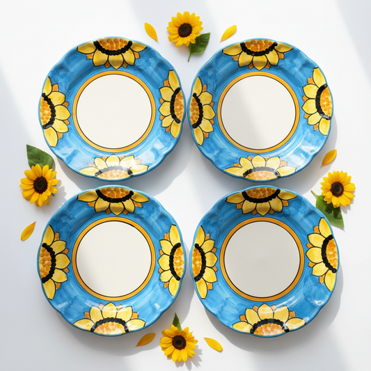 Girasole Plate Set of 4 | Italian Hand-Painted Sunflower Ceramic | Amalfi Coast