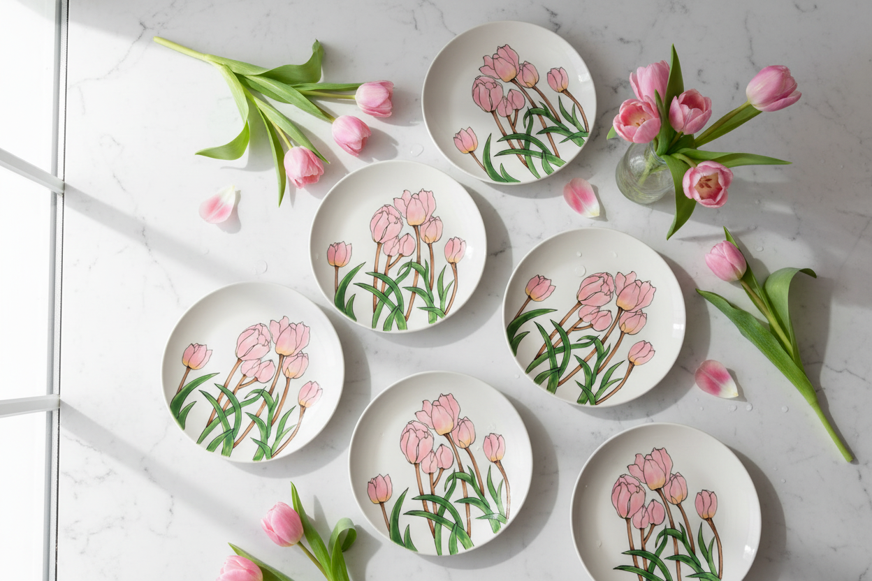 Tulip Pink Ceramic Plates Set of 4 – Elegant Dinnerware | Table Bella