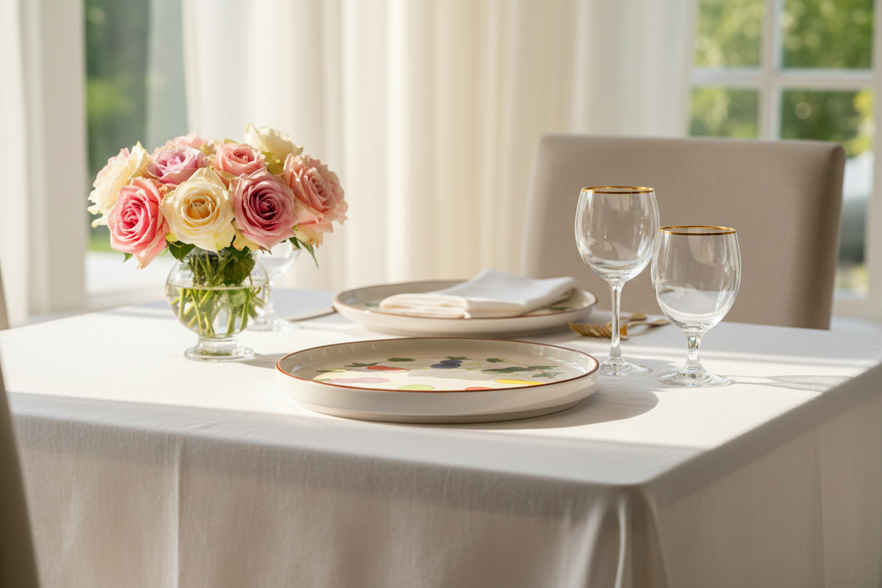 Valentina Set of 4 | Hand-Painted Floral Ceramic | 2 Plates & 2 Bowls | Artisan Tableware