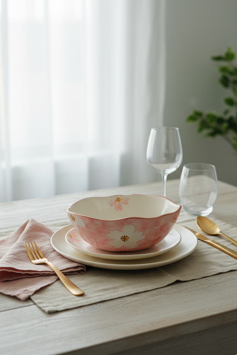 Verona Oval Salad Bowl Set Of 4| Hand-Painted Korean-Inspired Ceramic Bowl