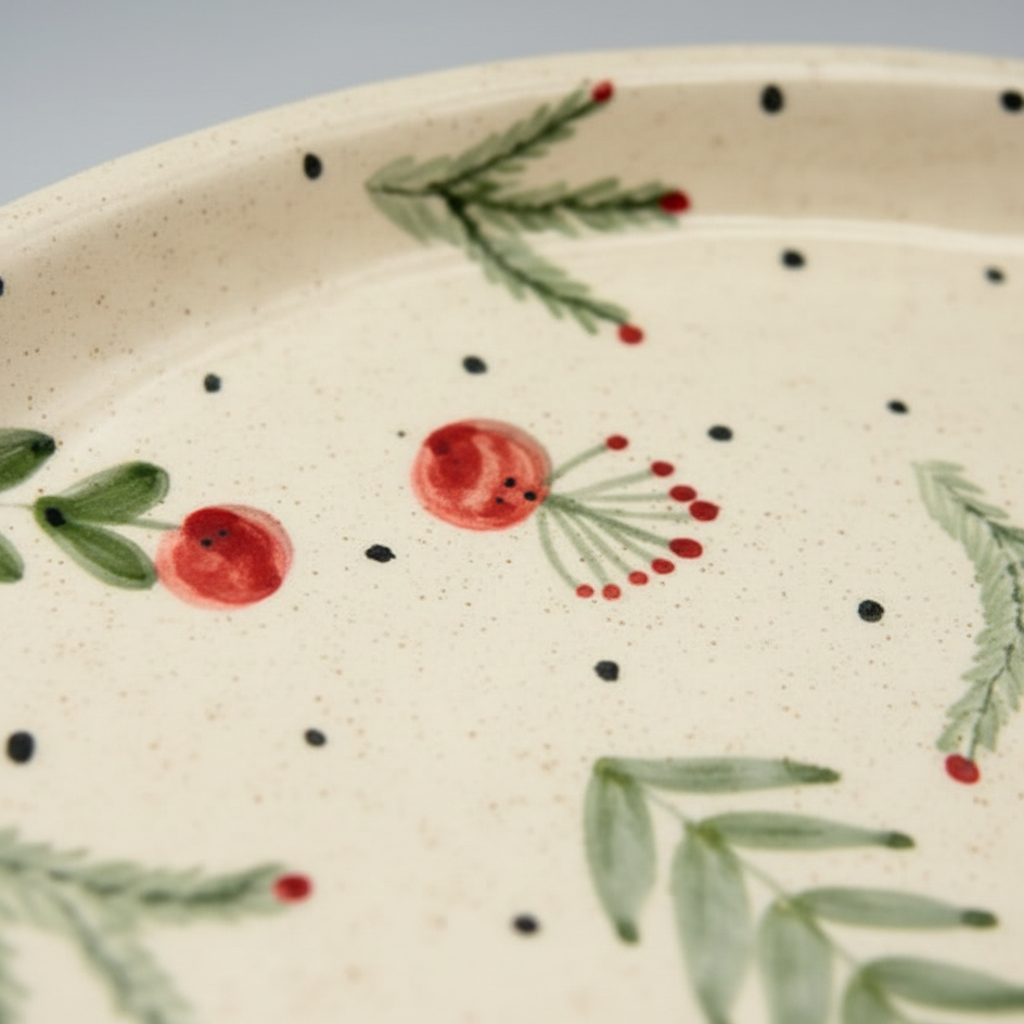Winterberry Plate Set Of 4 | Hand-Painted Holiday Ceramic Plate | Festive Tableware